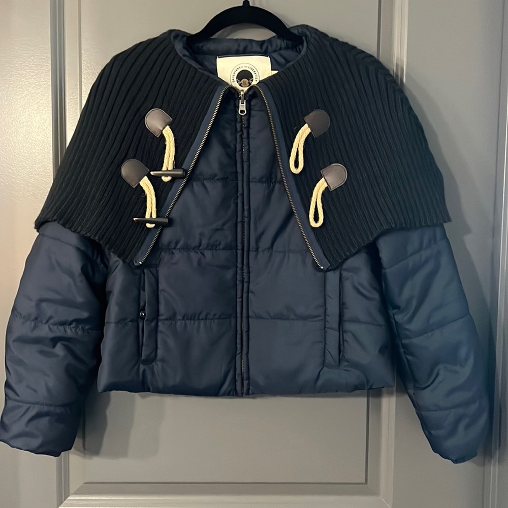 Anthropologie navy blue puffer coat